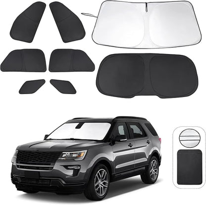 TINGLU Window Shades for Ford Explorer SUV 2011-2019 8PCS Accessories Full Windows Rear Triangular Windshield Sun Shade Sun UV Rays Privacy Protection