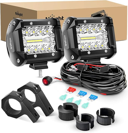 Nilight 2PC 4Inch Triple Row Led Light Pods 60W Flood Spot Combo 6000LM 2Pcs 6.5 Inch 120W Triple Row Light Bar Flood Spot Combo 12000LM Driving Boat Off Road Trucks Lights 2 Years Warranty (ZH042)