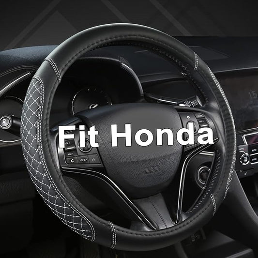 West Llama Customized Auto Car Steering Wheel Cover for Honda(Black+Gray-Standard Size)