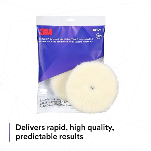 3M Perfect-It Random Orbital Medium Wool Compounding Pad, 5"/130 mm, White, 34121, Orbital Pads for Automotive Compounding and Polishing