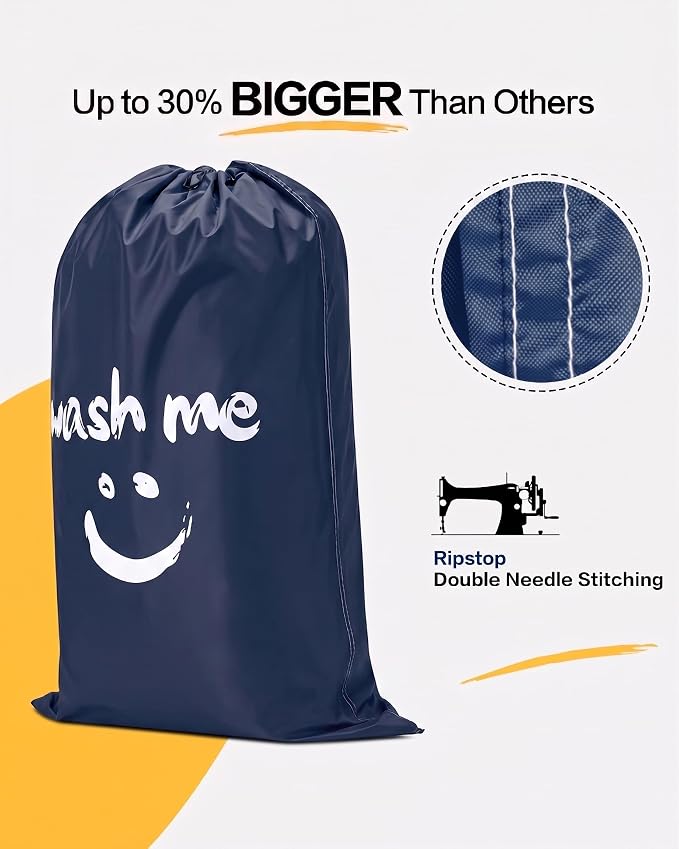 HOMEST 2 Pack XL Laundry Bags 28" x 40", Extra Large Dirty Clothes Organizer Holds 3-4 Loads, Machine Washable Drawstring Laundry Bag for Dorm, Camp, Laundromat, Family, Travel, Sky blue & Blue