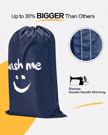 HOMEST 2 Pack XL Laundry Bags 28" x 40", Extra Large Dirty Clothes Organizer Holds 3-4 Loads, Machine Washable Drawstring Laundry Bag for Dorm, Camp, Laundromat, Family, Travel, Sky blue & Blue