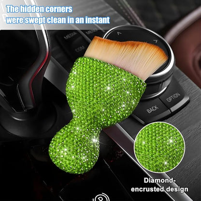 Bling Car Detailing Brush, Crystal Rhinestone Non-Scratch Vehicle Cleaning Dust Brush for Air Vent & Dashboard, Soft Bristles Automotive Interior Cleaning Tool, Universal Fit (Light Green)