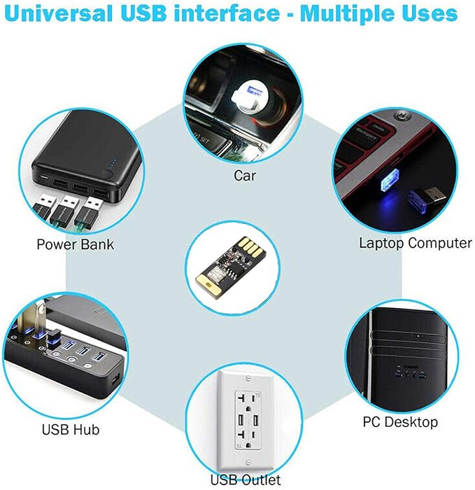 ICBEAMER USB RGB Multi-Color LED Night Light 1-Pack | Control by Music or 1 Touch Color Change, Plug-in Miniature/Nano Car Interior Center Console Ambient Lighting