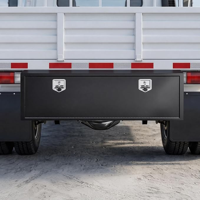 VEVOR Underbody Truck Tool Box, 60 x 18 x 18 Inch Heavy Duty Steel Trailer Storage Box with Lock & Keys, Waterproof Trailer Storage Organizer Under Body Chest with T-Handle for Truck, Van, SUV, Black