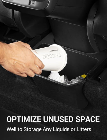 BASENOR 2024-2020 Tesla Model Y Trash Can, Rear Center Console Organizer with Anti-Slip Lid, Dustproof Rear Bin Backseat Storage Box Garbage Can for Model Y Accessories