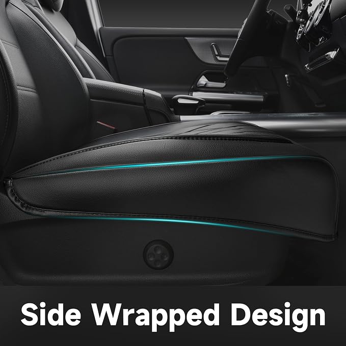 CAR PASS 1 Pack Leather Front Car Seat Cover, Bottom Seat Cover Full Wrapped with Storage Pocket, Anti-Slip Leather Seat Protector,Waterproof Seat Cushion Pad Universal Fit Sedan SUV Truck, Black