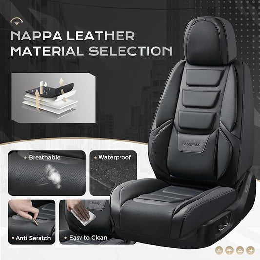 Coverado Car Seat Covers, Front Covers for Cars, Car Seat Cover Front Seats, Automotive Seat Cover, Waterproof, Leather Car Seat Cushion, Universal Interior Covers Seat Protectors for Most Cars Black
