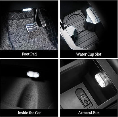 2 PCS Car Led Lights Interior,White Ambient Lighting Car Interior,USB Rechargeable Car Interior Reading Light,Portable Led Lights for Car