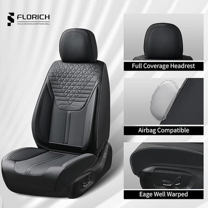 FLORICH Car Seat Covers for Front Seats, Universal Seat Cushion 2 Seats, Car Seat Protector Waterproof, Premium Leather Automotive Seat Covers for Most Cars, Sedans, SUVs, and Trucks-Black