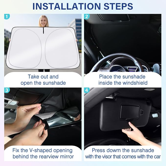 Sun Shade for Car Windshield, Foldable Universal Car Windshield Sun Shade UV Rays Reflective Sun Visor Shade Keeps Vehicle Cool for Cars, Trucks, SUVs (59 x 31.5 in)