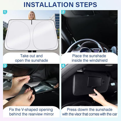Sun Shade for Car Windshield, Foldable Universal Car Windshield Sun Shade UV Rays Reflective Sun Visor Shade Keeps Vehicle Cool for Cars, Trucks, SUVs (59 x 31.5 in)