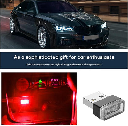 Dickno 4 PCS USB LED Car Interior Atmosphere Lamp, Portable Mini LED Night Light, Plug-in USB Interface Trunk Ambient Lighting Kit, Universal Vehicle Interior Accessories (Blue+Red)