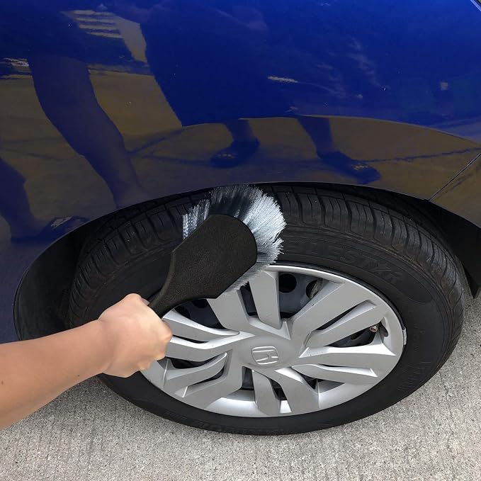 7Pcs Wheel & Tire Brush, Car Detailing Kit, 17inch Long Soft Wheel Brush, 5 Detail Car Wash Kit for Cleans Dirty Tires & Releases Dirt and Road Grime, Short Handle