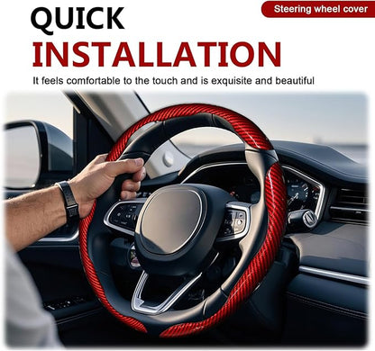 3pcs Universal Carbon Fiber Steering Wheel Cover - Anti-Slip & Segmented Design, Universal 99% Durable Steering Wheel Protector for Men and Women, Car Interior Accessory (Red)