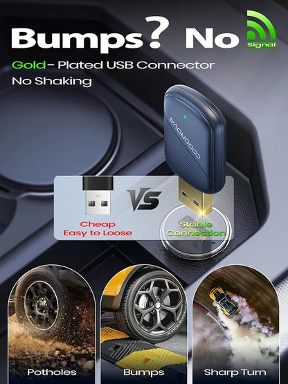 Mini Wireless CarPlay Adapter for Apple iPhone & Android Auto - Convert Wired to Wireless, Gold-Plated USB, Fast, Stable & Auto Reconnect in 5 Seconds, for OEM Wired Apple CarPlay Cars 2016+