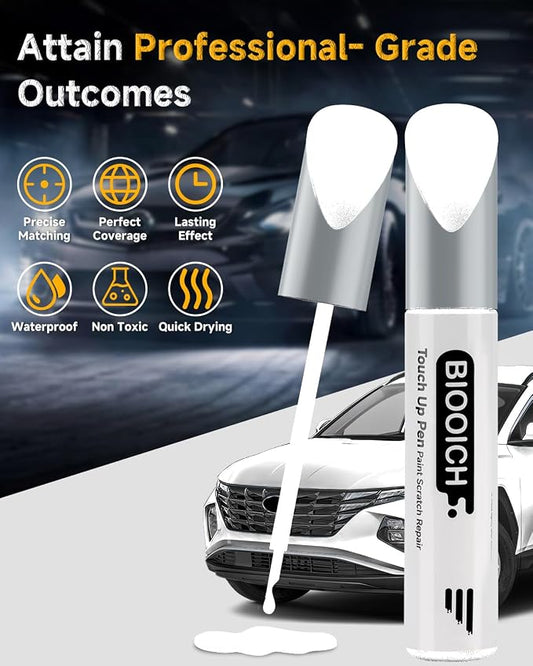 Touch Up Paint Pen Exact Color Match Car Chip and Scratch Repair (for Hyundai, Quartz White Pearl Tricoat(W8/WW8))
