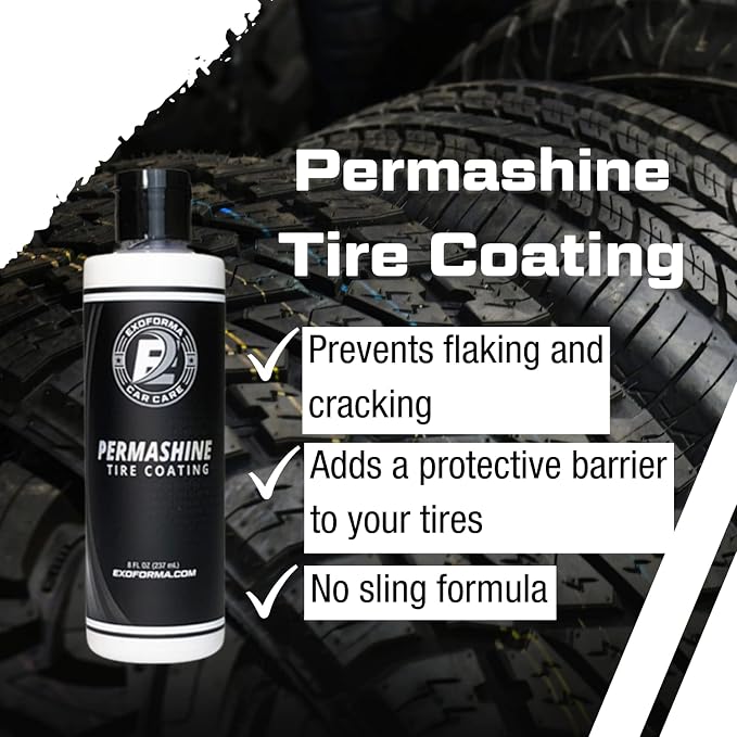 ExoForma - 4-Pack Bundle - Permashine Tire Coating & Dressing, Wheel & Tire Cleaner, Wheel & Tire Brush, Premium Microfiber Applicator - Remove Dust, Dirt, & Grime and Experience Lasting Shine