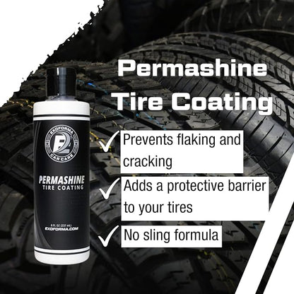 ExoForma - 4-Pack Bundle - Permashine Tire Coating & Dressing, Wheel & Tire Cleaner, Wheel & Tire Brush, Premium Microfiber Applicator - Remove Dust, Dirt, & Grime and Experience Lasting Shine