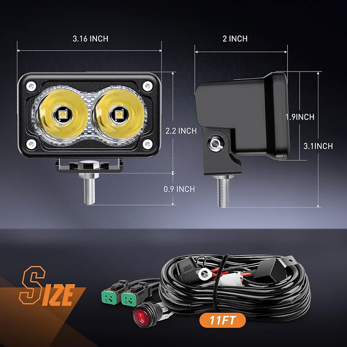Nilight 2 PCS 3 Inch Motorcycle LED Pods 1300LM Built-in EMC Driving Lights Super Spotlight Offroad Fog Light w/ 16AWG DT Wiring Kit for Motorbike SUV ATV Truck Boat Tractor Forklift