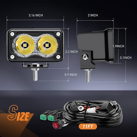 Nilight 2 PCS 3 Inch Motorcycle LED Pods 1300LM Built-in EMC Driving Lights Super Spotlight Offroad Fog Light w/ 16AWG DT Wiring Kit for Motorbike SUV ATV Truck Boat Tractor Forklift