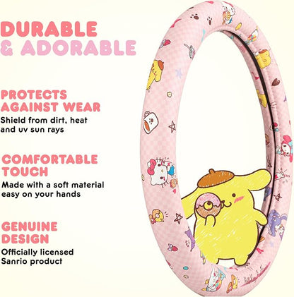 Hello Kitty and Friends Steering Wheel Cover, Universal Fit Cute Accessories for Women, Stylish Decor Gift Hello Accessories - Fits Standard Wheels 14.5"-15"