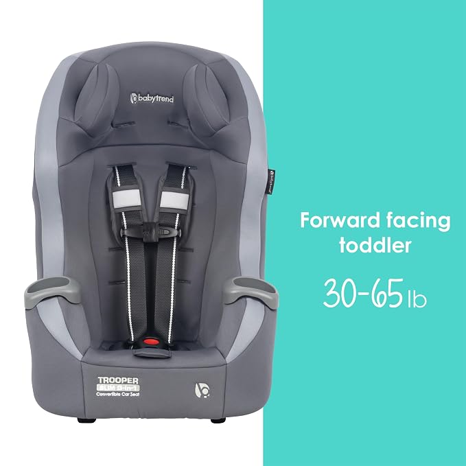 Baby Trend Trooper™ Slim 3-in-1 Convertible Car Seat, Dash Grey – Slim Fit, 3-in-1 Growth Modes, Lightweight Design, Adjustable Comfort Padding