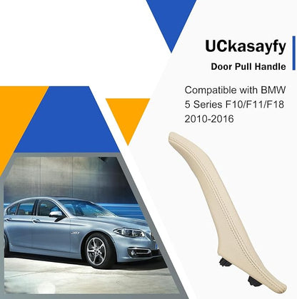 Leather Side Door Pull Handle Cover Compatible with BMW 5 Series F10/F11/F18 520 523 525 528 530 535 2010-2016, Left Passenger Inner Door Handle Assembly(Beige, Left)