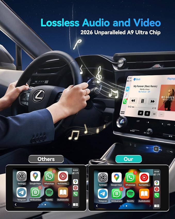 2026 Ultra Mini Wireless Carplay Adapter for iPhone & Android Auto, USB for Apple Car Play Dongle Plug & Play for iOS 10+ & Android 10+, Auto-Reconnect, Stable & No Lag (Sliver)