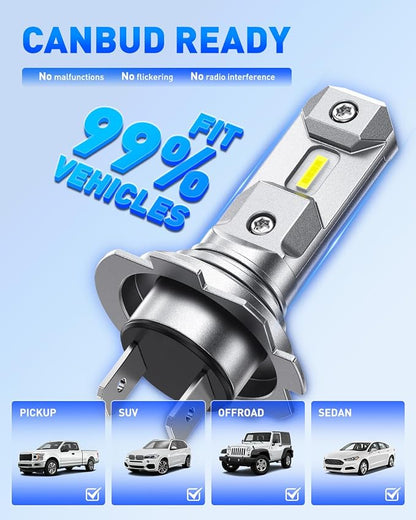 AUTOONE Latest H7/H7LL LED Bulbs, 50,000LM 900% Brightness, No Adapter Needed, 6500K White Super Bright, 1:1 Halogen Size, H7 Fog Lights, Pack of 2
