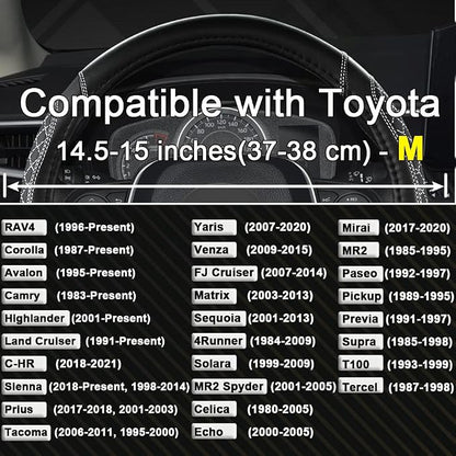 West Llama Customized Auto Car Steering Wheel Cover for Toyota Rav4 Corolla Camry Highlander (Diamond Quilted-Black+Gray-Standard Size)