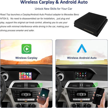 Road Top Wireless CarPlay Android Auto Adapter for Mercedes-Benz NTG4.5 | For C/E/GLK/ML/CLA/GLA 2012-2015, NTG4.5 System, Plug & Play Retrofit Module, Bluetooth, Siri, Mirror Link