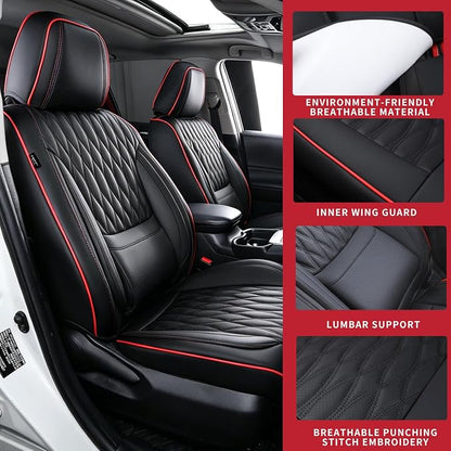 Car Seat Covers, Luxury Breathable Waterproof Faux Leatherette Car Seat Covers Cushion Protectors with Lumbar Support, Car Seat Cushion, Universal Fit Most Cars (Black, Full Set - 5 Seats)