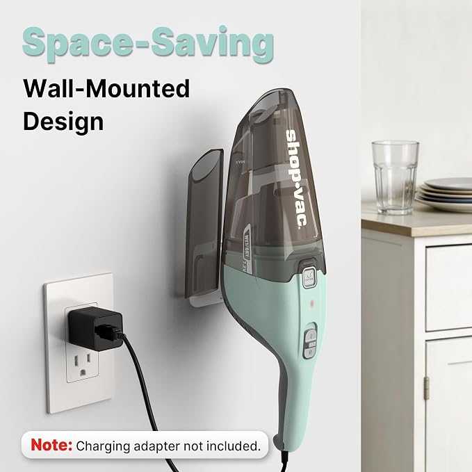 Shop-Vac Wet/Dry Handheld Vacuum Cordless, Powerful Portable Car Vacuum Rechargeable, Wall-Mounted Hand Vac with Crevice Tool, Lightweight Hand Vacuum for Home & Car, Washable Filter, Green