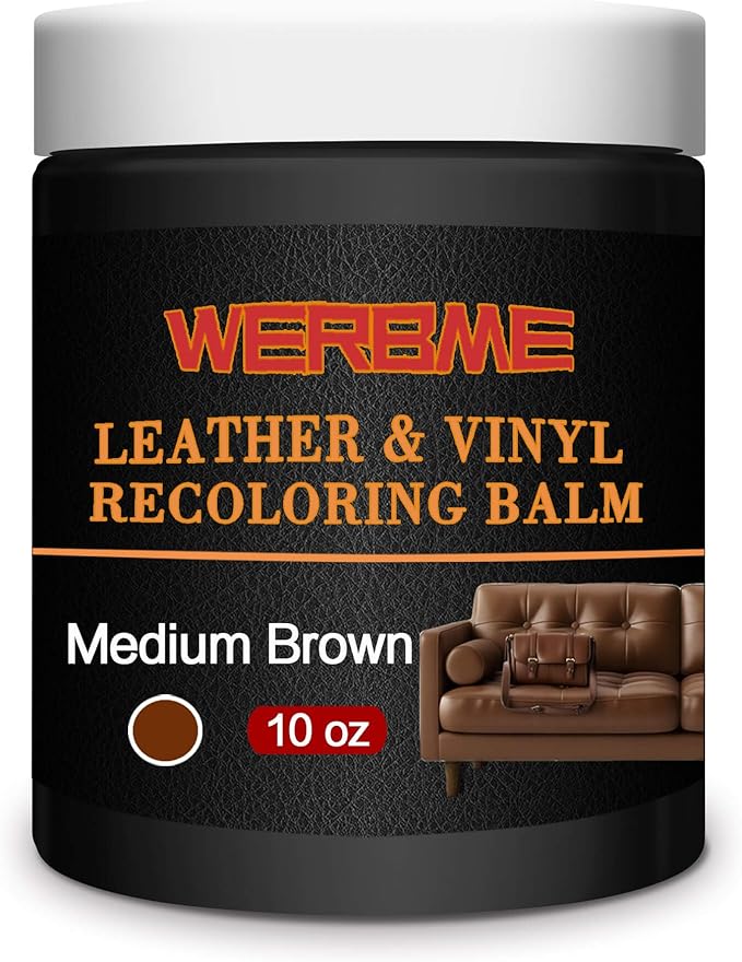 Leather Recoloring Balm & Color Restorer - 10OZ Multipurpose Dye & Paint for Faded Leather Couches, Car Seats, Shoes | Fix Scratches on Clothing, Furniture & Accessories(Medium Brown)