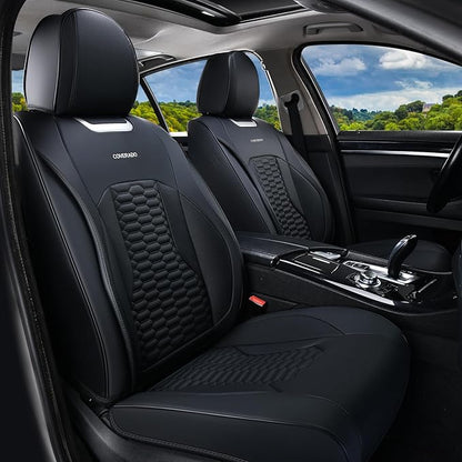 Coverado Car Seat Covers Full Set, Nappa Leather Seat Covers for Cars, Waterproof Automotive Car Seat Covers Interior Accessories Universal Fit Most Sedans, SUVs, Pick-up Trucks (Black)