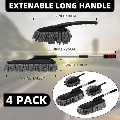 Tanlade 4 Pack Microfiber Car Duster Exterior Scratch Free with Extendable Handle Auto Duster Exterior Dust Cleaning Tools for Car Brush for Cars Truck Bike RV Boats Motorcycle (Gray)