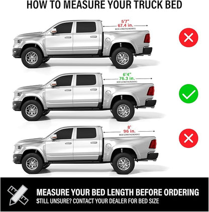 Low Profile Hard Folding Aluminum Truck Bed Tonneau Cover Compatible with 2009-2018 Dodge Ram 1500 6'4" Bed Without Ram Box (76.3), Quad-Fold Style