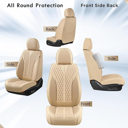 Coverado Car Seat Covers Full Set, Waterproof Nappa Leather Seat Covers for Cars, Front and Back Car Seat Protector, Luxury Car Seat Covers, 5 Seats Universal Beige Car Seat Cover Fit for Most Cars