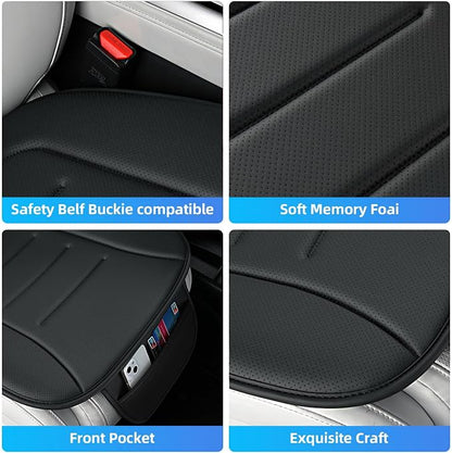 KAYI Car Seat Cushion, Comfort Memory Foam Car Cushions for Driving, Breathable Leather Surface with Anti Slip Rubber Bottom, Seat Cushion for Car and Office Chair (1 Pack, Black)