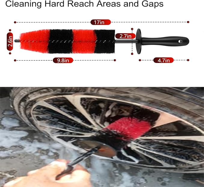 Fitosy Wheel Rim Brush, Soft Bristle Long Car Tire Detailing Washing Tool for Exhaust Tips Engine, Vehicle Motorcycles Auto Truck SUV RV, No Scratches