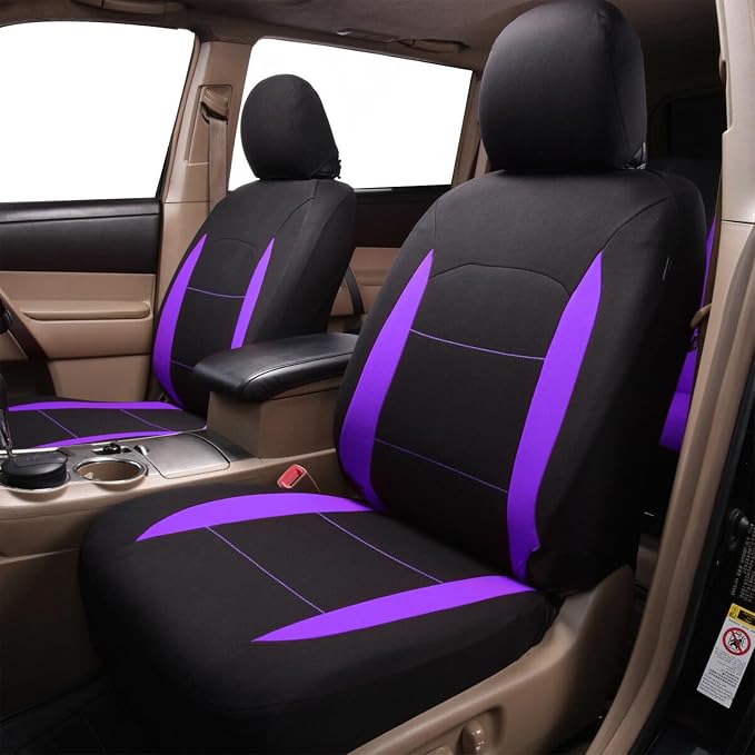 Flying Banner Car Seat Covers Front Seats Rear Bench Polyester car seat Protectors Easy installations Rear Bench Split Classic man Lady Truck (Full Set - Low Back - Combo Pack, Black Purple)