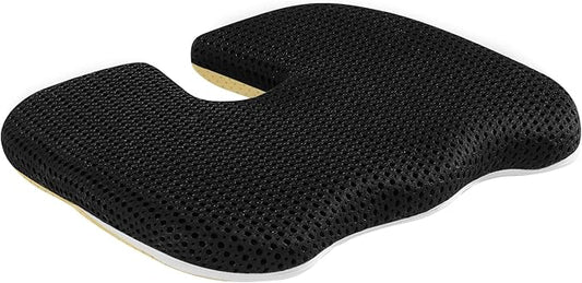 Gooo&Ma Car Seat Cushion & Office Chair Pad - Air Fiber Breathable U-Shape Cooling Cushion for Tailbone Comfort, Driving, Desk & Gaming, Ergonomic Washable Seat Pad with Non-Slip Base(Black)
