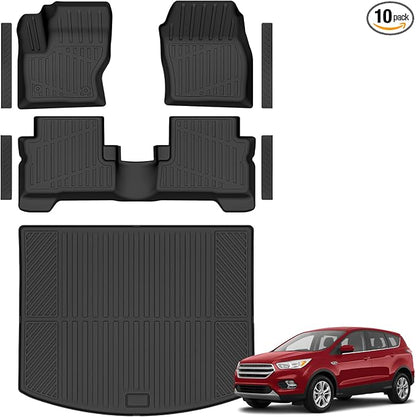 Floor Mats & Cargo Liner Custom Fit for Ford Escape & C-max 2013-2019, Door Sill Guards, All Weather TPE Rubber Anti-Slip 1st & 2nd Row & Trunk Mat Floor Liners for Escape 2019 Accessories
