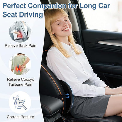 BYMECOST Lumbar Support Pillow for Car, Ergonomic Back Cushion with Strap, Memory Foam Lower Back Support Cushion for Driving, Lumbar Pillow for Pain Relief, for Office Chair, Long Sitting (Black)