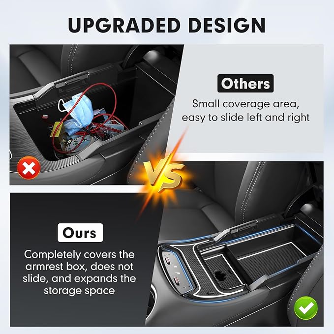 Autorder 2PCS Center Console Organizer for 2021-2024 Toyota Venza Accessories Armrest Storage Box Secondary Insert Tray Center Console Armrest Tray with Nonslip Mats