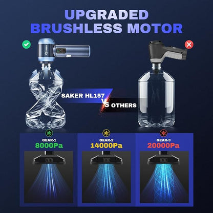 Saker Car Vacuum Portable Cordless 20000Pa Suction Power 4 in 1 Handheld Vacuum with LED Light Type-C Portable Mini Vacuums for Gifts Car, Home, Office, Pet HL157 Blue