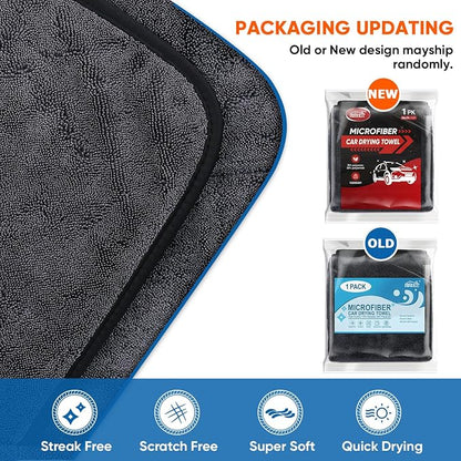 HOMEXCEL Professional Car Drying Towel (36"x 24") with Twisted-Loop Technology, 1200GSM for a Streak-Free Finish – Microfiber Towels for Cars, Trucks, SUVs, RVs and Motorcycles