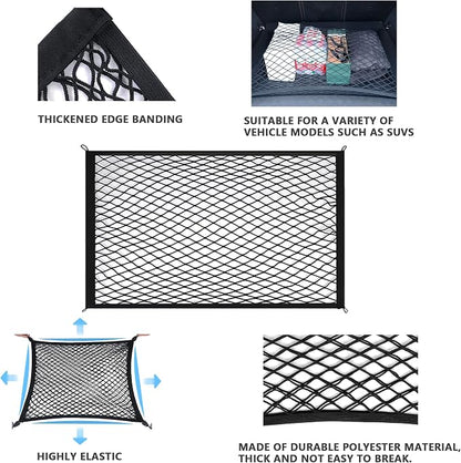 Cargo Net for SUV with Hooks, Adjustable Highly Elastic Storage Organizer Net for Car, Pickup Trucks,Mesh Organizer 2.6'x3.3' Stretches to 5'x6',Road Trip Essentials Black