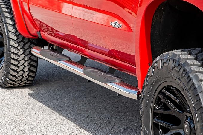 Rough Country Stainless Steel Oval Nerf Steps for Chevy Silverado & GMC Sierra 1500/2500HD/3500HD (2019-2026) Crew Cab - OEM Style Rails with Built-in Side Steps